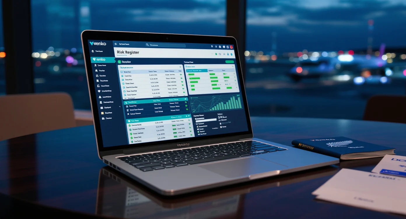 laptop with property risk register open on a table